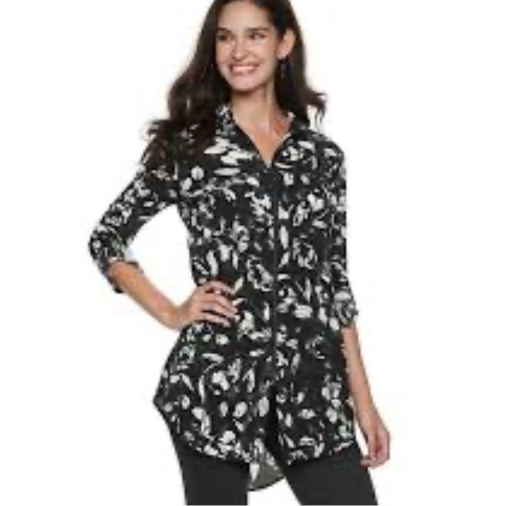 Rock & Republic Zip Front Tunic Black White Size XL